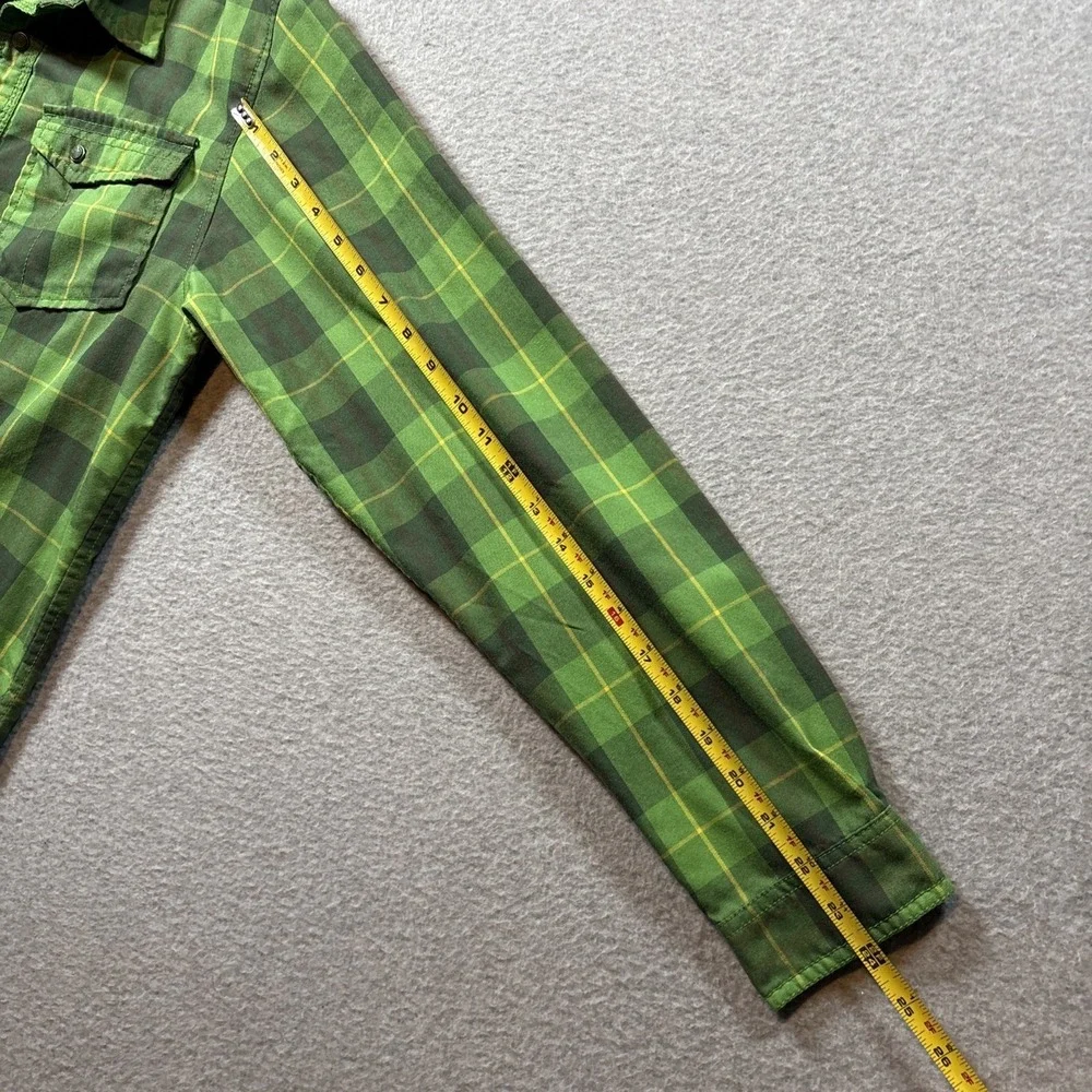 North Face Plaid Snap Button Long Sleeve Button Up Men's S Green 2 Pocket Hiking